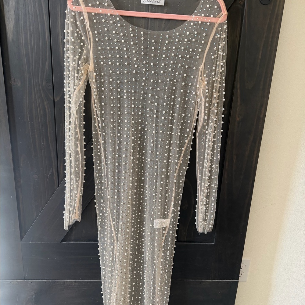 Elegant Sheer Pearl Dress
